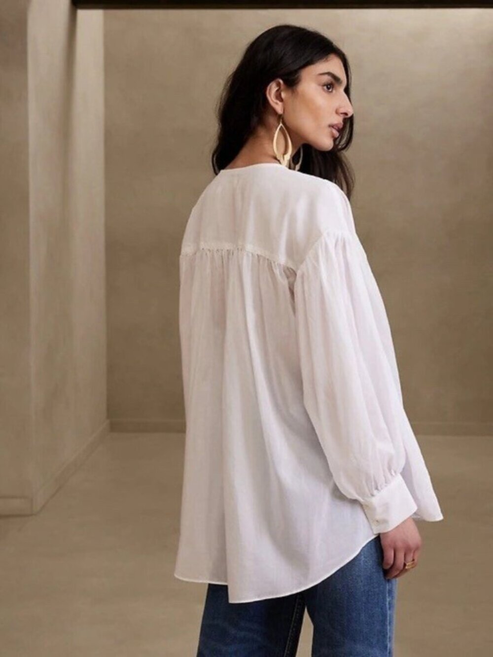 New Banana Republic West Oversized Cotton Silk Shirt In Transition White Size S - Picture 2 of 10